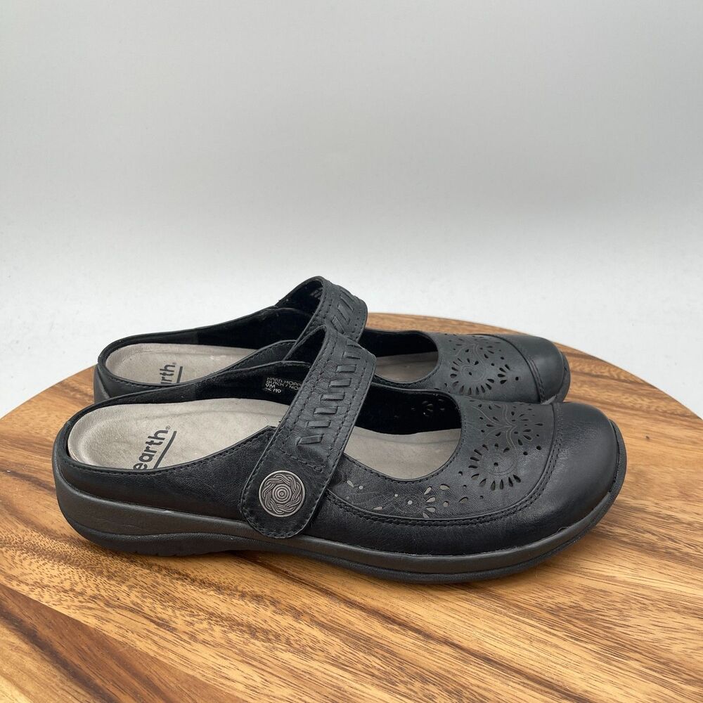 Earth Kara Hopper Mules Womens Size 9 M Black Leather Mary Jane Casual Shoes